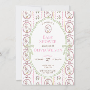 Editable Pink Goose Baby Shower Invitation 5x7