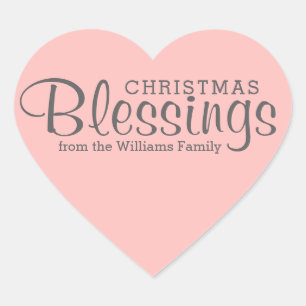 Editable Pink Heart Christmas Blessings Stickers