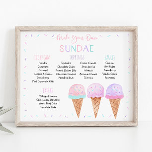 Editable Pink Ice Cream Sundae Birthday Sign