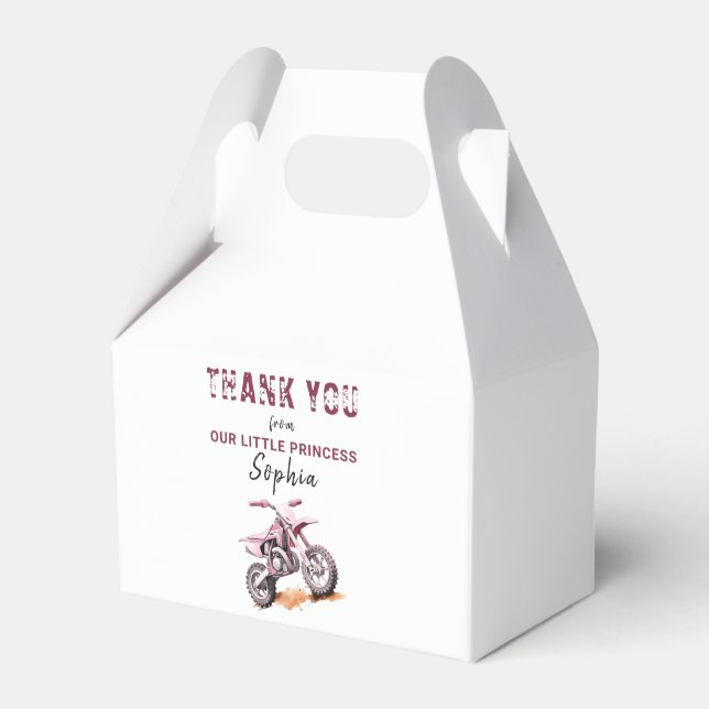 Editable Pink Motorbike Dirt Bike Birthday Favor Box (Front Side)