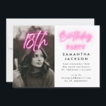 Editable Pink Neon Lights 18th Birthday Party Invitation<br><div class="desc">Editable Pink Neon Lights 18th Birthday Party Photo Invitation</div>