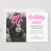Editable Pink Neon Lights 18th Birthday Party