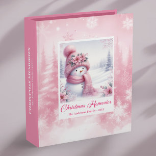 Editable Pink Snowman Winter Scene Christmas Album Binder