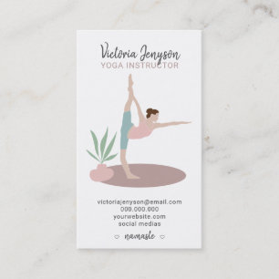 Editable pink spiritual yoga instructor boho pose business card