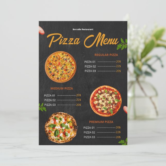 Editable Pizza Menu Pizzaria Restaurant Menu (Standing Front)