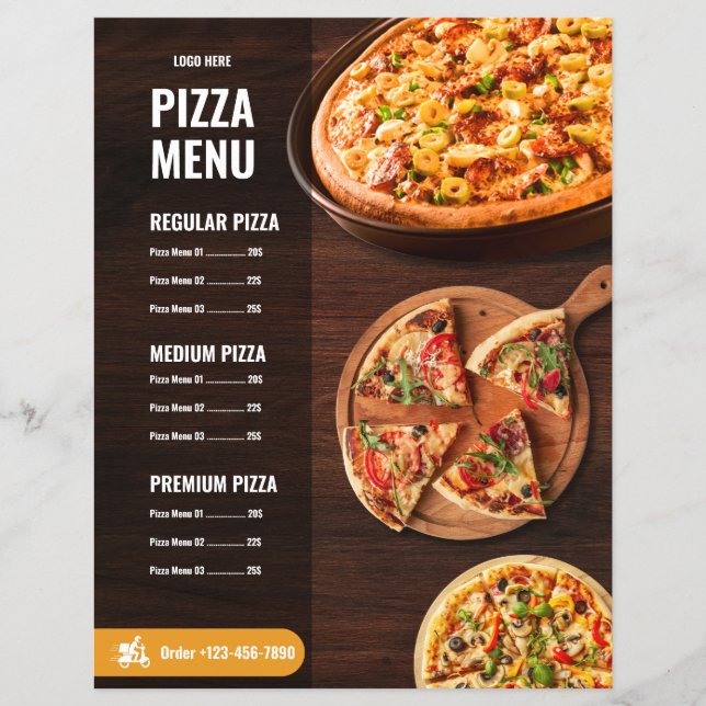 Editable Pizza Menu pizzeria Restaurant Menu (Front)