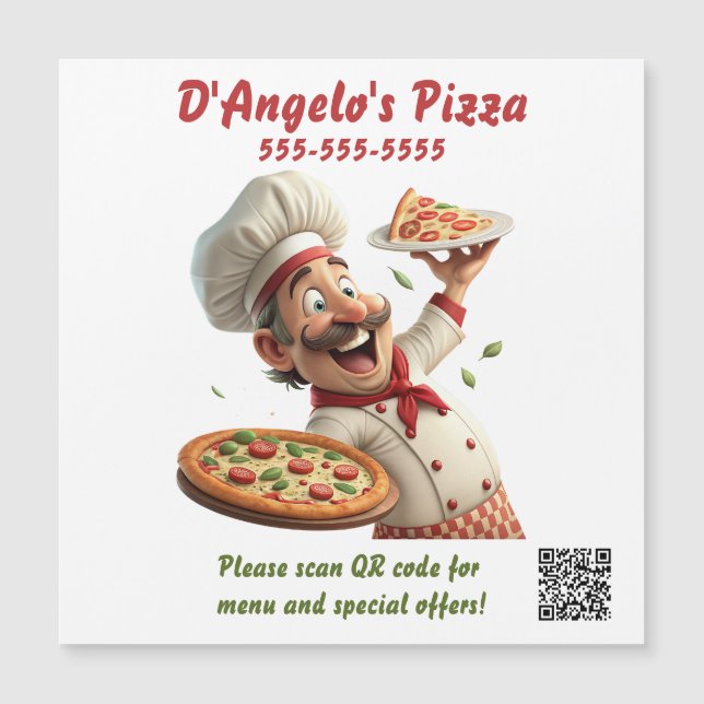 Editable Pizza Restaurant QR Code Magnet (Devant)