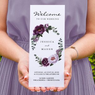 Editable Plum Peonies Trifold Wedding Program