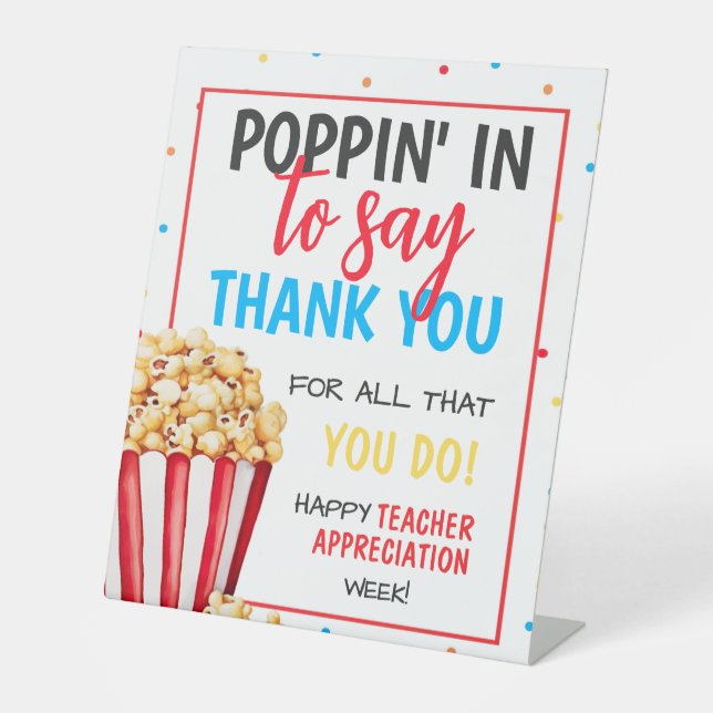 EDITABLE Popcorn Teacher Appreciation Sign, Poppin Pedestal Sign (Front)