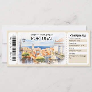 Editable Portugal Plane ticket, Portugal Trip Invitation