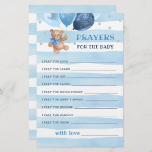 Editable Prayers for Baby Shower Teddy Bear 