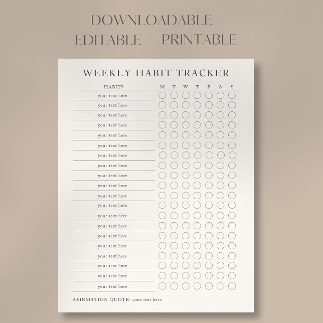 Editable Printable Modern Weekly Habit Tracker Pos Poster (Creator Uploaded)