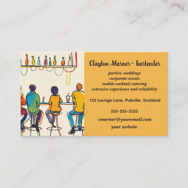 Editable Pub Bartender Business Card (Front)