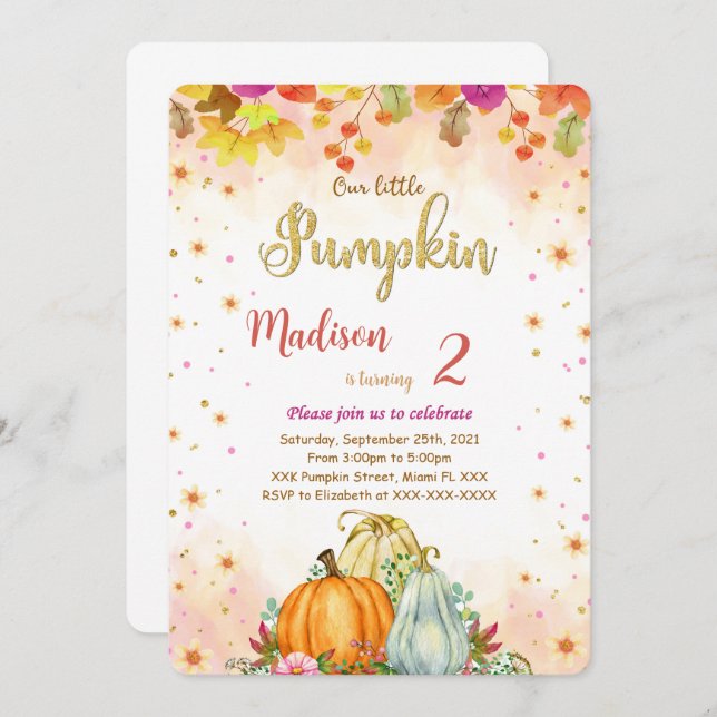 Editable Pumpkin Birthday Invitation (Front/Back)