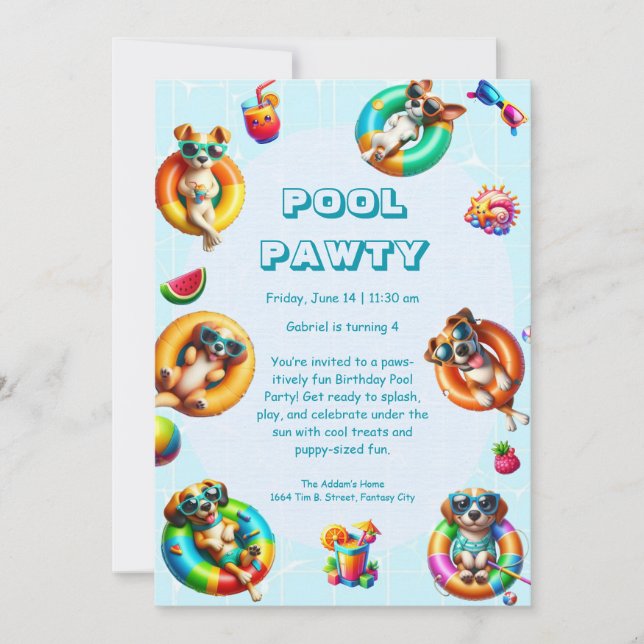 Editable Puppy Splash Birthday Pool Party  Invitation (Front)