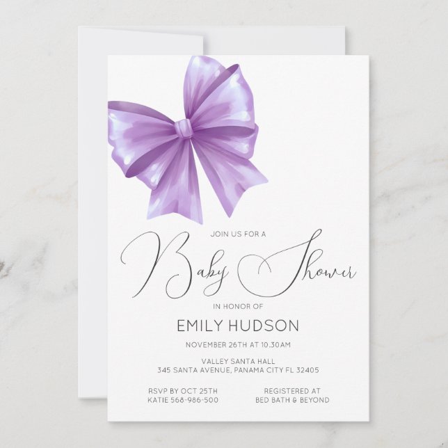 Editable Purple Bow Coquette Invitation (Front)