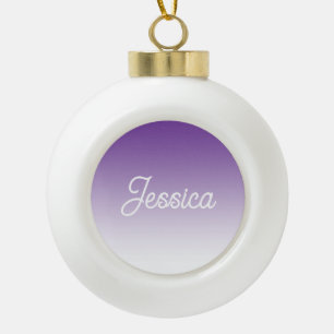 (Editable) Purple Colour Ombre & Your Text Ceramic Ball Christmas Ornament