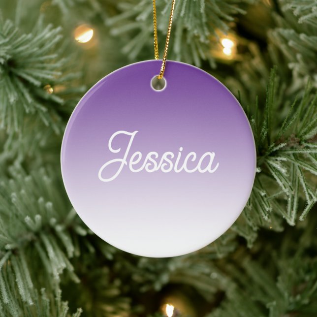 (Editable) Purple Colour Ombre & Your Text Ceramic Ornament (Tree)