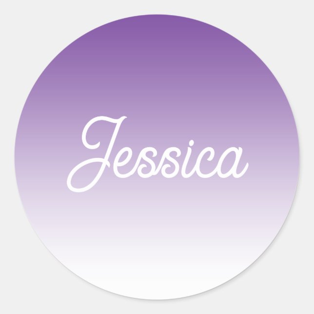 (Editable) Purple Colour Ombre & Your Text Classic Round Sticker (Front)