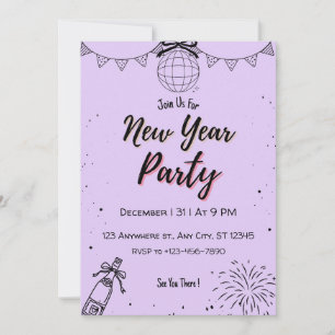 Editable Purple New Year Party Invitation Elegan