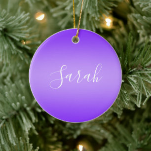 Editable Purple Violet Ombre & White Text Script  Ceramic Ornament