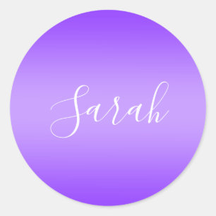 Editable Purple Violet Ombre & White Text Script  Classic Round Sticker