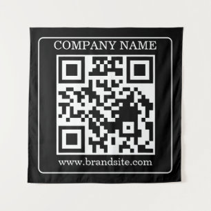 Editable QR Code Black White Retro Modern Design Tapestry