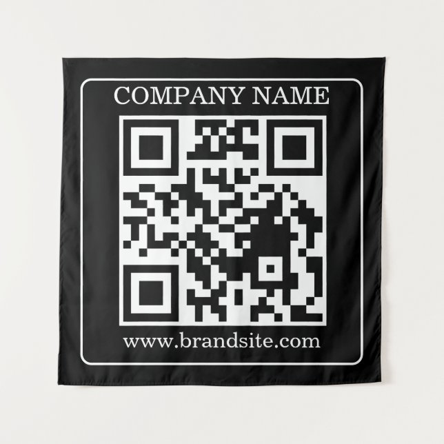 Editable QR Code Black White Retro Modern Design Tapestry (Front)