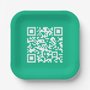 Editable QR Code Generate Your Own    Teal Green  Paper Plate