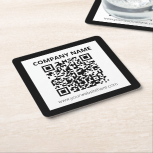 Editable QR code & Simple Customizable Design  Square Paper Coaster