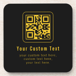 Editable QR Code & Text Template   Black & Gold Coaster