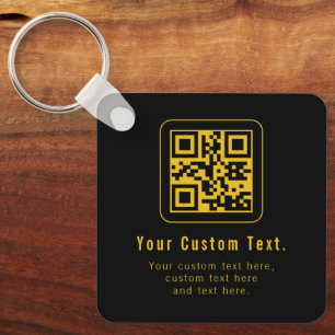 Editable QR Code & Text Template   Black & Gold Keychain