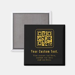 Editable QR Code & Text Template   Black & Gold Magnet