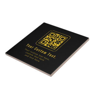 Editable QR Code & Text Template   Black & Gold Tile