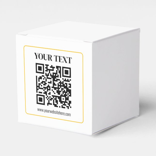 Editable QR code & Text w/Yellow Gold Border Favor Box (Front Side)