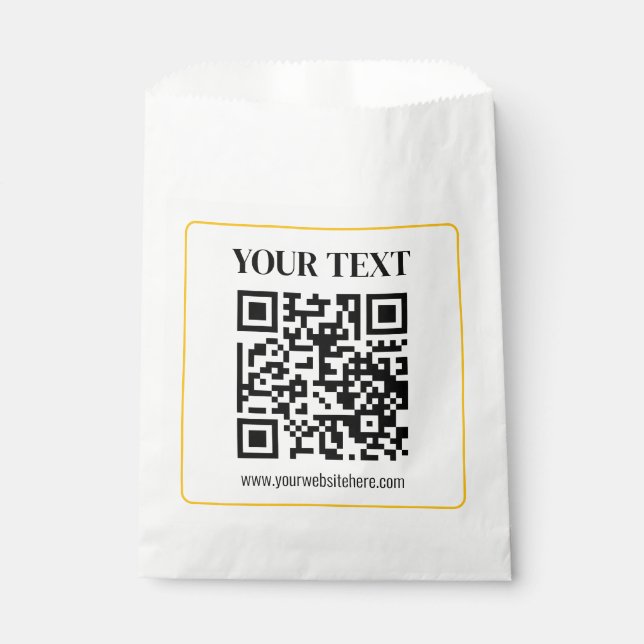 Editable QR code & Text w/Yellow Gold Border Favour Bag (Front)