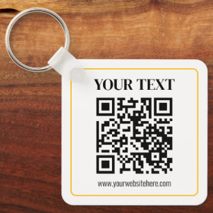 Editable QR code & Text w/Yellow Gold Border Keychain