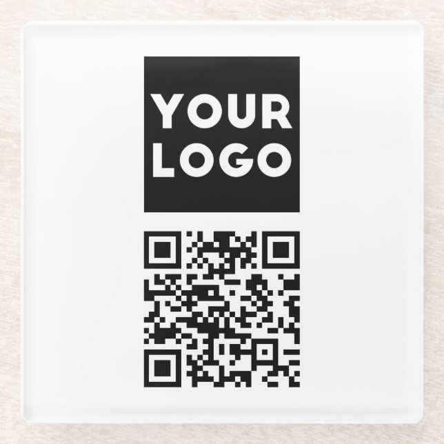 Editable QR code & Your Business Logo or Image Glass Coaster (Front)