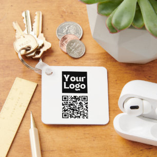 Editable QR code & Your Business Logo or Image Keychain