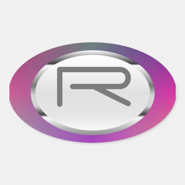 Editable R "Purple Metallic" Silver Oval Stickers (Front)