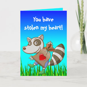 Editable Raccoon Stealing a Heart Valentine's Day Card