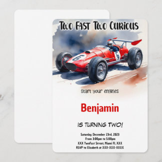 Editable Racing Car, Two Fast Birthday Invitation