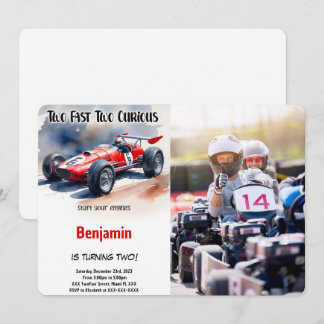 Editable Racing Car, Two Fast Birthday Photo Invitation