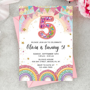 Editable Rainbow Sequin 5th Birthday Invitation