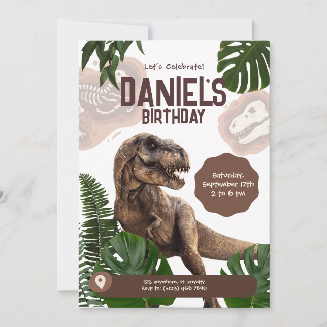 Editable Realistic Dinosaur Birthday Invitation (Front)