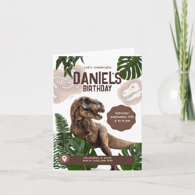Editable Realistic Dinosaur Birthday Invitation (Front)