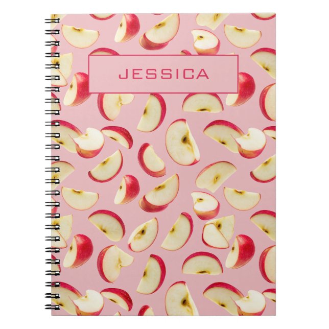 Editable Red Apple Slice Pattern Custom Notebook (Front)