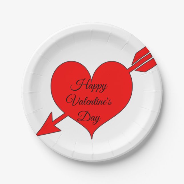 Editable Red Arrow Heart Valentines Day Paper Plate (Front)