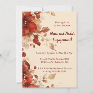 Editable Red Autumn Flowers Engagement Invitation