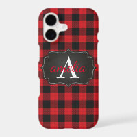 EDITABLE Red & Black Buffalo Plaid Monogrammed